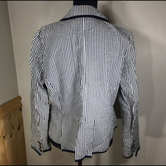 Sandro Navy & white striped pleated hip blazer - Picture 2 of 4